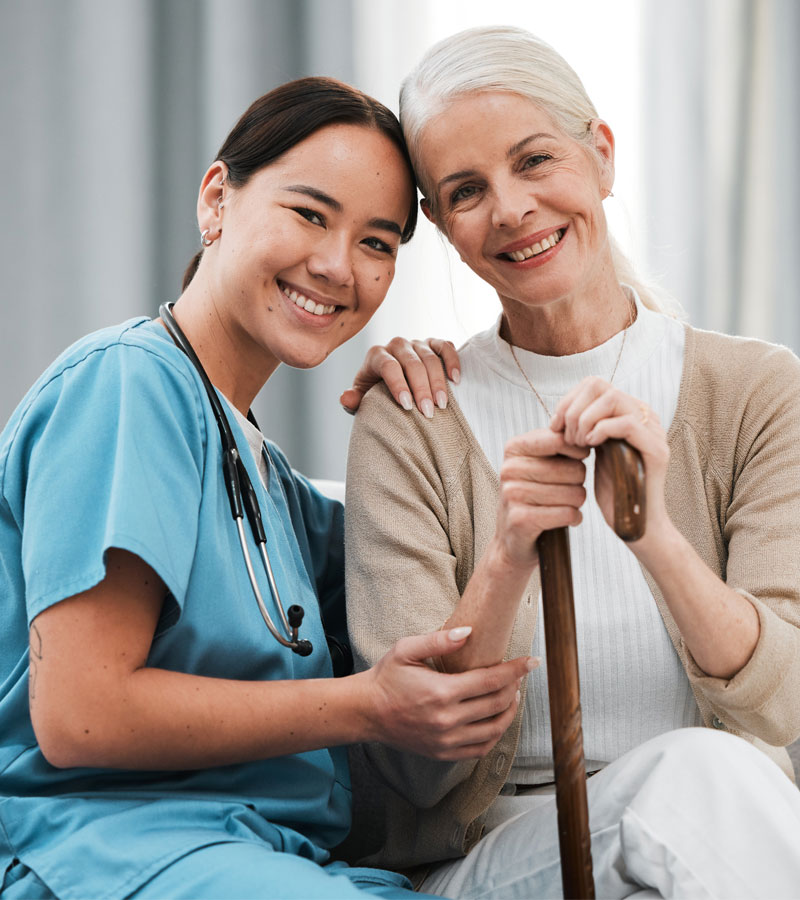 Medical provider visiting her elderly patient in her house